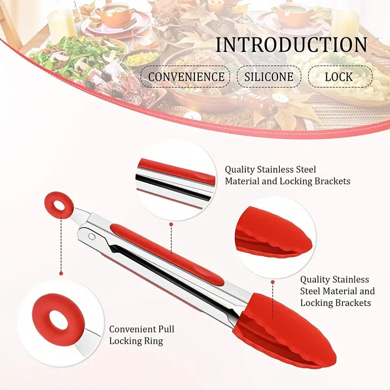 5PCS 7″ Silicone Tip Kitchen Tongs